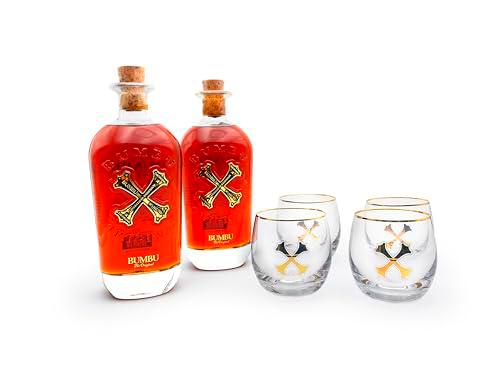 Bumbu Original Ron Pack de 2 Botellas y 4 Vasos de Regalo, 700 ml