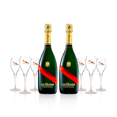 Mumm Grand Cordon Brut Champagne, Pack 2 botellas y 6 copas de regalo, 750 ml