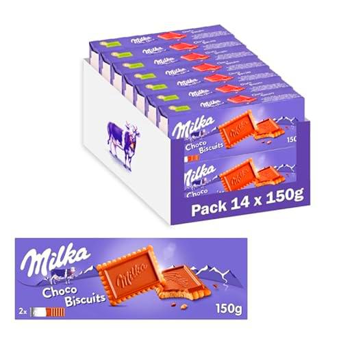 Milka Choco Biscuits Galletas con Chocolate con Leche de los Alpes 150 g, Pack de 14