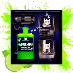 BÖSER KATER Black Light Neon Limetten Gin 40% Vol. 0,5l in Giftbox with UV-Taschenlampe &amp; glasses