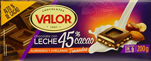 Valor, Chocolate con Leche 45% cacao con almendras y avellanas 200gr