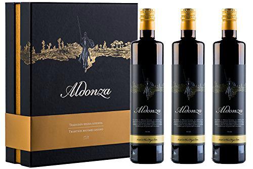 Aceite de Oliva Virgen Extra, Aldonza - Caja de degustación de regalo Gourmet de 3 botellas x 750 ml [pack de 3]- Primera Extración en Frio.