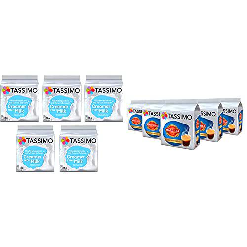 TASSIMO Creamer from Milk. Especialidad Láctea 5 paquetes de 16 unidades: Total 80 unidades + Marcilla Café Descafeinado 5 paquetes de 16 cápsulas: Total 80 unidades