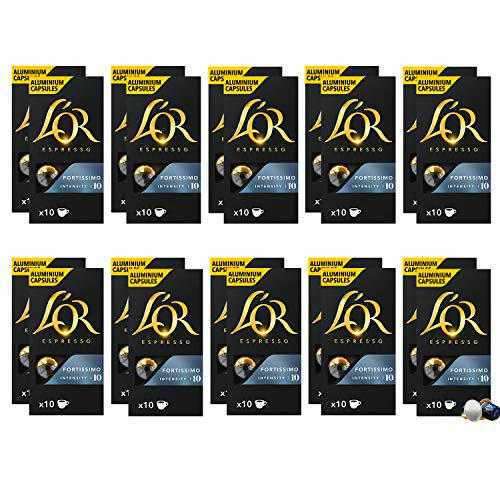 L'Or Espresso Café Fortissimo Intensidad 10 - 200 cápsulas de aluminio compatibles con máquinas Nespresso (20 Paquetes de 10 cápsulas)