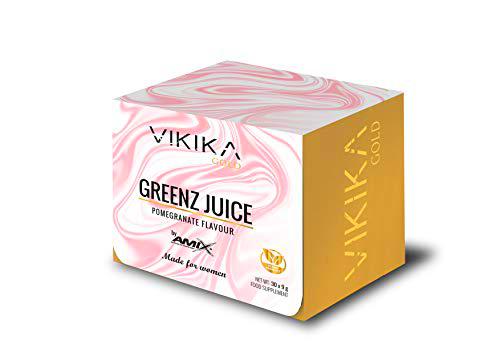 AMIX Nutrition | Vikika Gold | Greenz Juice l Suplemento Alimenticio | Jugo Verde en Polvo | Sabor Granada | 270 g | 30 Sobres de 9 g | Vitaminas Mujer | Anti envejecimiento | Para Subir Defensas