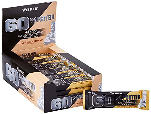 Weider 60% Protein Bar Cookies &amp; Cream 24 x 45 gr. La barrita con más proteína del mercado