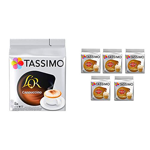 TASSIMO L'Or Café Capuccino 5 paquetes de 8 unidades: Total 40 unidades + Marcilla Café con Leche 5 paquetes de 16 cápsulas: Total 80 unidades