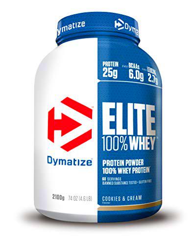 Dymatize Elite Whey Cookies &amp; Cream 2.1Kg, Pulverizador de adecuada Poteína y Baja Azúcar + Proteína de Suero y BCAA