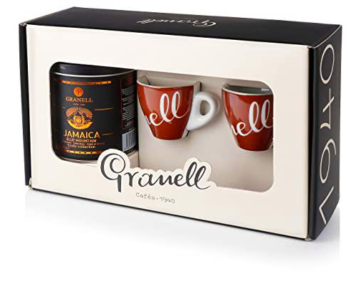 Granell Cafes- 1940 - Caja Regalo Café en Grano Jamaica Blue Mountain | Pack Regalo Compuesto por Café en Grano Natural + 2 Tazas Café Granell