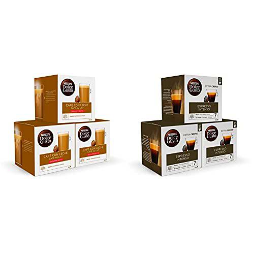 Nescafé DOLCE GUSTO CAFÉ CON LECHE DESCAFEINADO Pack de 6 x 16 cápsulas Total: 96 Cápsulas + Magnum ESPRESSO INTENSO Cápsulas de Café 3 x 30 90 Cápsulas