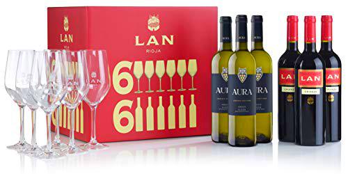 Pack Especial LAN-AURA - 3 Botellas Tinto LAN Crianza + 3 Botellas Blanco Aura + 6 Copas de Regalo