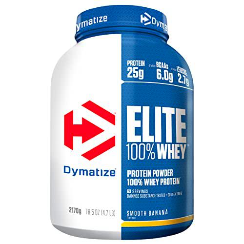 Dymatize Elite 100% Whey Smooth Banana 2170g, Pulverizador de adecuada Poteína y Baja Azúcar + Proteína de Suero y BCAA