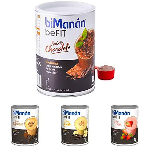 BiManán Pack de Batidos de Proteínas Sabor Chocolate + Capuccino + Vainilla + Fresa