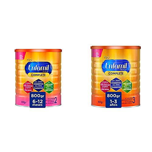 Enfamil Premium Complete 2 Leche Infantil de Continuación para Lactantes Bebés de 6 a 12 Meses + Premium Complete 3 Preparado Lácteo Infantil de Crecimiento