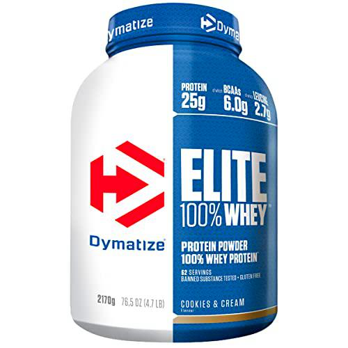 Dymatize Elite 100% Whey Cookies &amp; Cream 2170g, Pulverizador de adecuada Poteína y Baja Azúcar + Proteína de Suero y BCAA