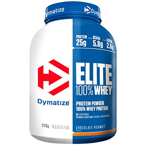 Dymatize Elite 100% Whey Chocolate Peanut 2170g, Pulverizador de adecuada Poteína y Baja Azúcar + Proteína de Suero y BCAA