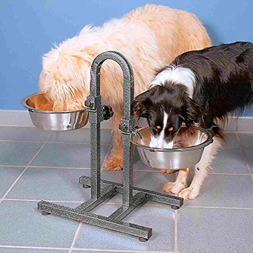 Trixie Set Comederos Perros Ajustable - Barra Platos para Perros Accesorios Perros Acero Inoxidable Soporte Varias Alturas Resistente ø24 cm 2 x 2,8L