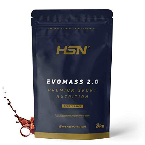 Batido de Carbohidratos y Proteínas Vegetariano de HSN Evomass 2.0 | Sabor Chocolate 3 Kg = 30 Tomas por Envase | Con Harina de Avena + Whey Protein + Aceite MCT | No-GMO