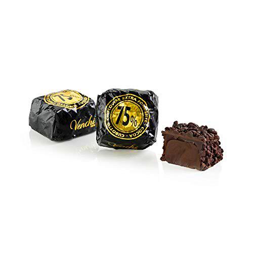 Venchi - CUBOTTO CHOCOVIAR 75 % - Bombones rellenos de Cuor di Cacao con chocolate extra amargo y pepitas de Chocoviar 75 % a granel