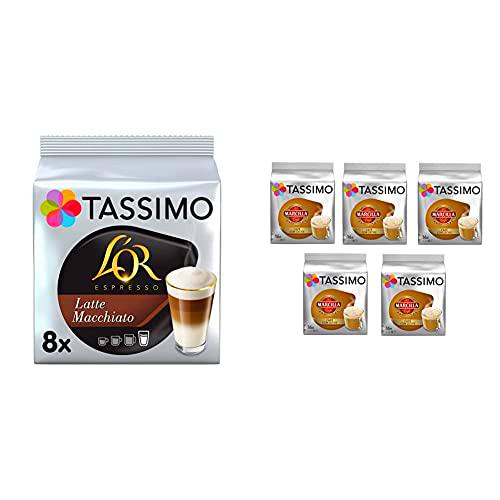 TASSIMO L'Or Café Latte Macchiato 5 paquetes de 8 unidades (Total 40 unidades) + Marcilla Café con Leche 5 paquetes de 16 cápsulas: Total 80 unidades