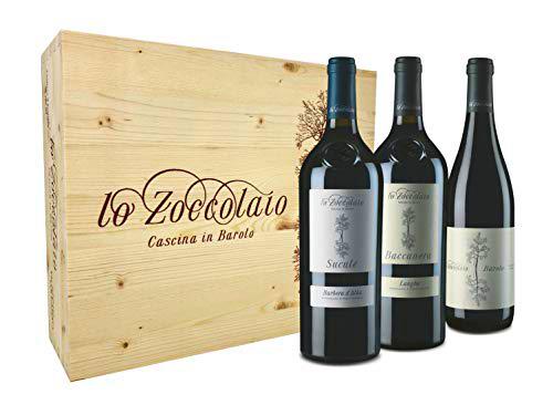 Lo Zoccolaio Barbera D'Alba+Langhe Rosso+Barolo Vino Tinto Italiano en Estuche de Madera