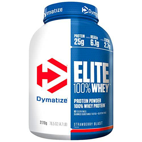 Dymatize Elite 100% Whey Strawberry Blast 2170g, Pulverizador de adecuada Poteína y Baja Azúcar + Proteína de Suero y BCAA