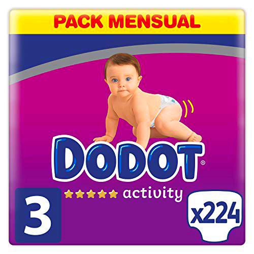 Dodot Pañales Bebé Activity Talla 3 (6-10 kg), 224 Pañales con Ajuste Más Resistente