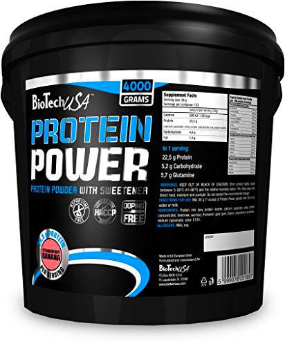 BioTechUSA Protein power Mezcla de Proteínas, Sabor Fresa-Plátano