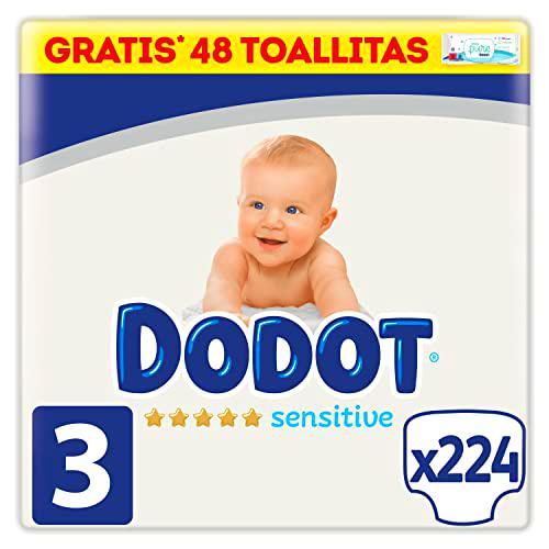 Dodot Pañales Bebé Sensitive Talla 3 (6-10 kg), 224 Pañales