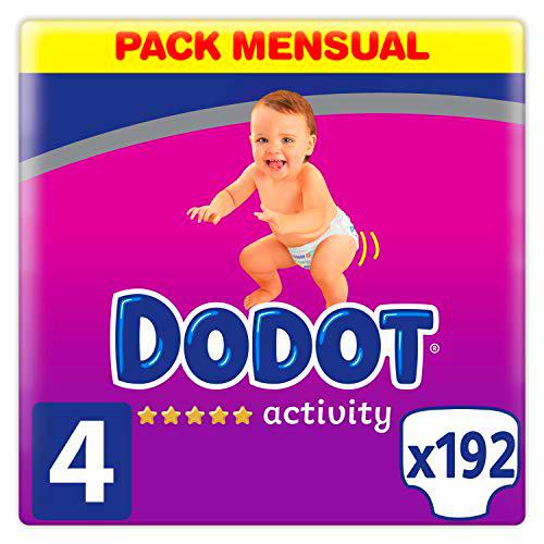 Dodot Pañales Bebé Activity Talla 4 (9-14 kg), 192 Pañales con Ajuste Más Resistente