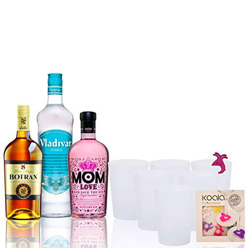 Pack Fiesta en Casa Ginebra Mom Love, Ron Botrán 8 y Vodka Vladivar