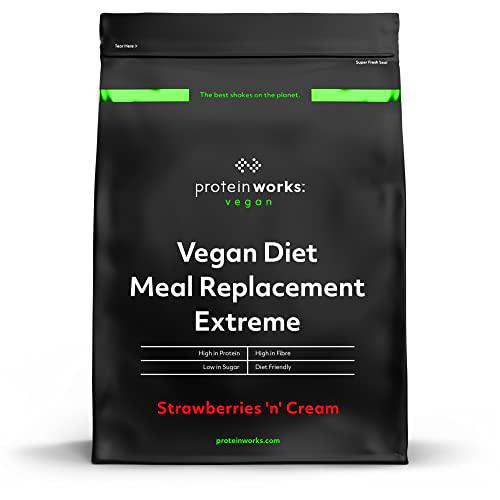 Sustitutivo de Comida Dietético Vegano Extreme | Batido bajo en calorías para perder peso | Vitaminas &amp; minerales esenciales | THE PROTEIN WORKS | Fresas Con Nata | 1kg