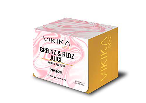 AMIX Nutrition | Vikika Gold | Greenz &amp; Redz Juice l Suplemento Alimenticio | Jugo Verde en Polvo | Sabor Frutal | 180 g | 30 Sobres de 6 g | Vitaminas Mujer | Antienvejecimiento | Para Subir Defensas