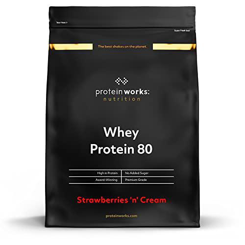 Whey Protein 80 | 82% De Proteína | Batido Alto En Proteínas &amp; Bajo En Azúcares | THE PROTEIN WORKS | Fresas con Nata | 2kg