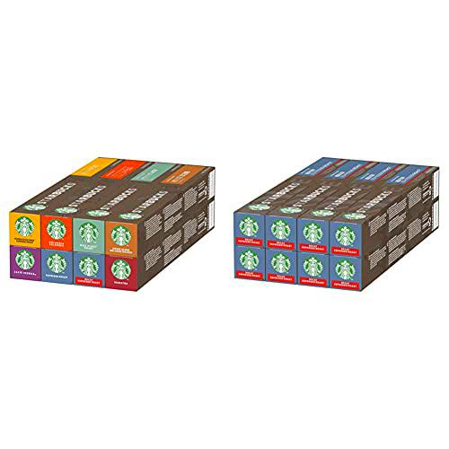 STARBUCKS Variety Pack de Nespresso Cápsulas de Café 8 x Tubo de 10 Unidades + Descafeinado Espresso Roast de Nespresso Cápsulas de Café de Tostado Intenso 8 x Tubo de 10 Unidades