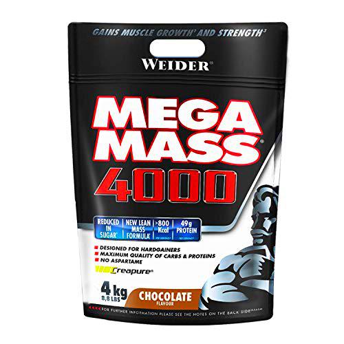 Weider Mega Mass 4000 Sabor Chocolate (4000 g). 69% de hidratos.Enriquecido con Vitaminas y Minerales