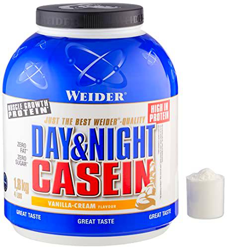 Weider Day &amp; Night Casein Vainilla 1,8 kg. Fórmula protéica a base de puro caseinato cálcico