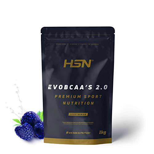 BCAA 12:1:1 con Glutamina de HSN Evobcaa's 2.0 | Sabor Frambuesa Azul 1 Kg = 91 Tomas por Envase de Aminoácidos Ramificados (Leucina + Valina + Isoleucina) | No-GMO