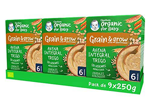 GERBER Organic Avena Integral y Trigo 250 g - Pack de 9