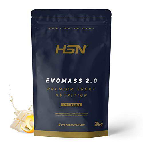 Batido de Carbohidratos y Proteínas Vegetariano de HSN Evomass 2.0 | Sabor Chocolate Blanco Limón 3 Kg = 30 Tomas por Envase | Con Harina de Avena + Whey Protein + Aceite MCT | No-GMO