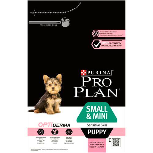 Purina Pro Plan Small &amp; Mini Puppy, Salmón para cachorros de piel sensible, 1 x 3 Kg