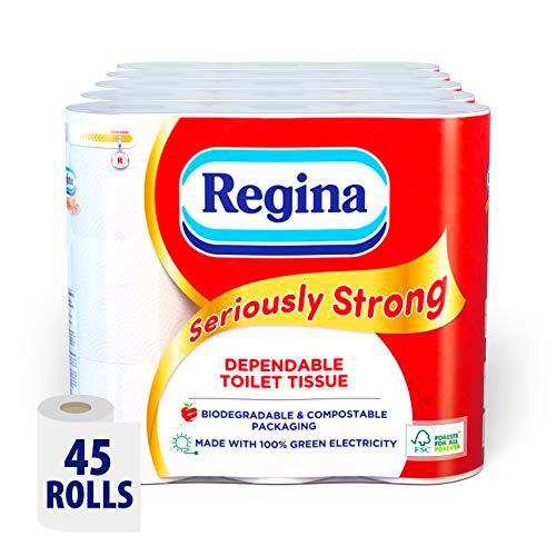 Regina Papel higiénico muy fuerte, 45 rollos, embalaje biodegradable.