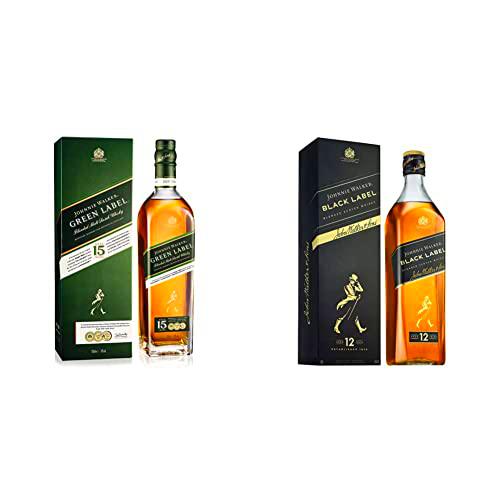 Johnnie Walker Green Label Whisky Escocés Blended, 700 ml + Black Label