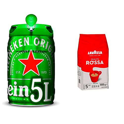 Heineken Cerveza Lager Barril Pack, 2 x 5L + Lavazza Café en Grano Espresso Qualità Rossa