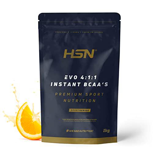 BCAA 4:1:1 de HSN | Sabor Naranja 1 Kg = 200 Tomas por Envase de 4 Gramos Aminoácidos Ramificados por Dosis Diaria (Leucina + Valina + Isoleucina) | No-GMO